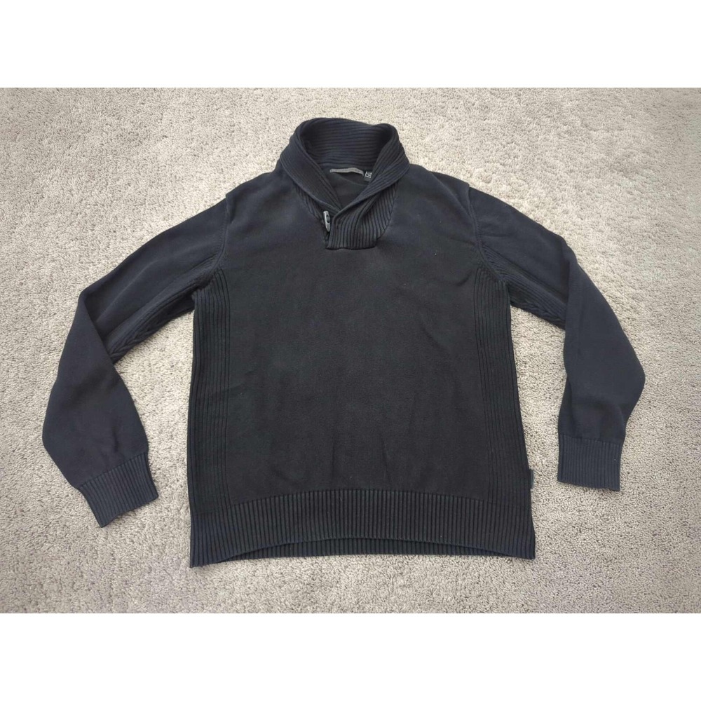 Sean John Sweater Mens XXL Black Pullover Long Sleeve Shawl Collar Knit Classic